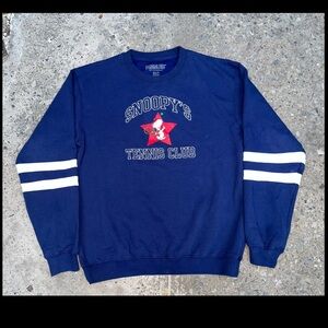 Peanuts 2024 Snoopys Tennis Club Sweater Embroidered Letters Navy Blue S Stripes